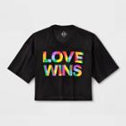 Well Worn Pride Gender Inclusive Adult Extended Size Love Wins Mesh Crop Top - Black 1xb, Adult Unisex