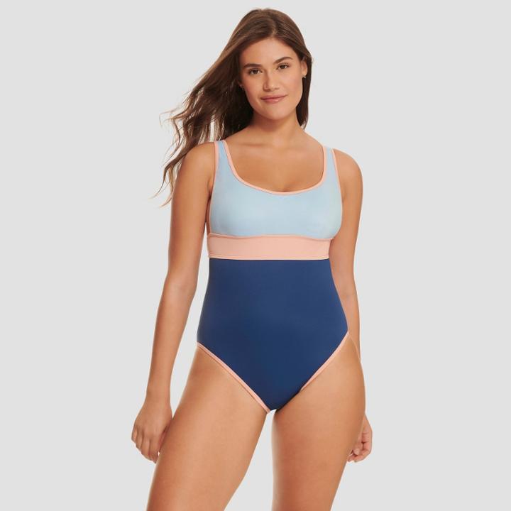 Women's Slimming Control Scoop Neck One Piece Swimsuit - Beach Betty By Miracle Brands Periwinkle Colorblock