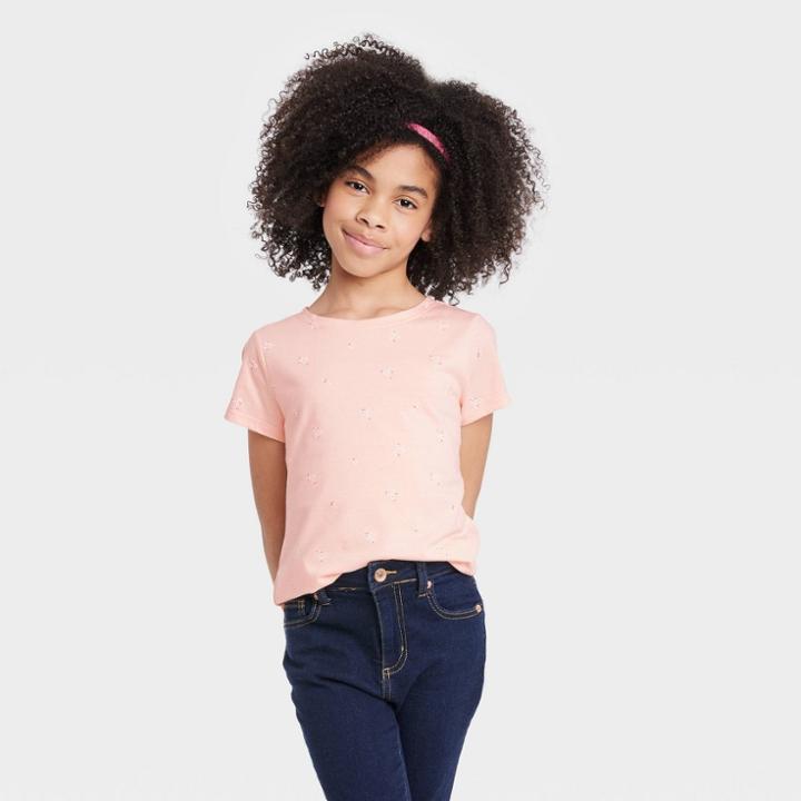 Girls' Printed Short Sleeve T-shirt - Cat & Jack Light Peach Xxl,