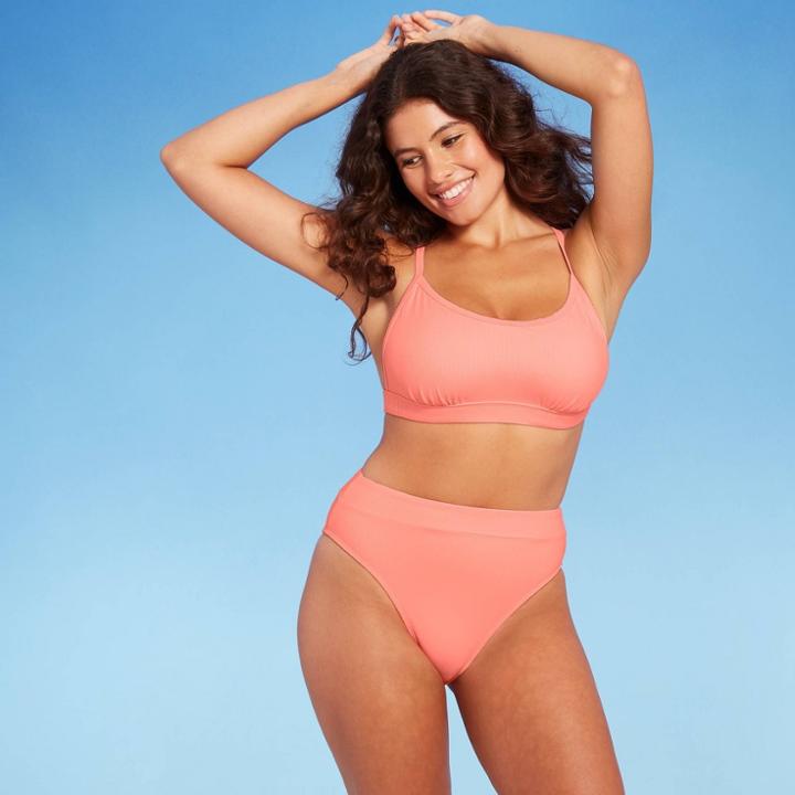 Juniors' Ribbed Bralette Bikini Top - Xhilaration Coral Pink D/dd Cup