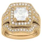Tiara 3.94 Ct. T.w. Square-cut 3-piece Bridal Cubic Zirconia Ring Set In 14k Gold Over Silver - (10), Girl's, Yellow