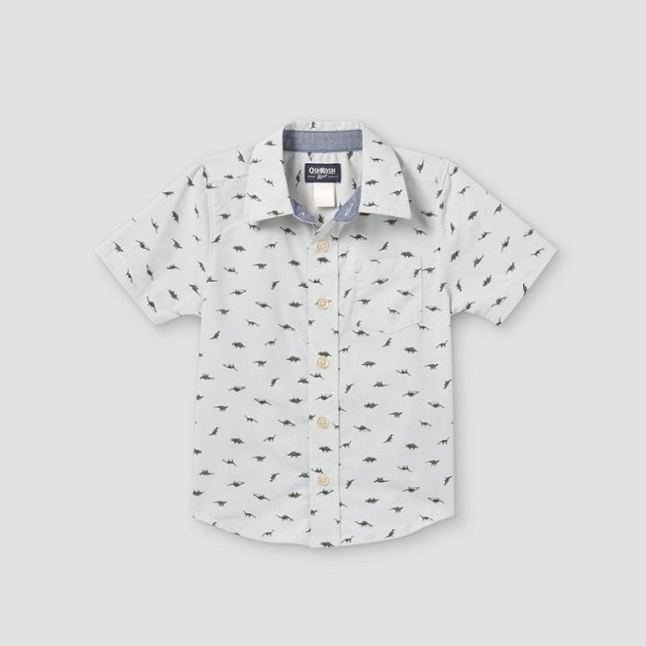 Oshkosh B'gosh Toddler Boys' Dinosaur Short Sleeve Button-down Shirt - Gray