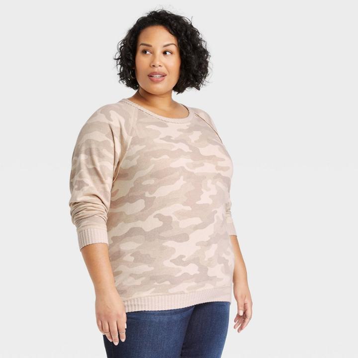 Women's Plus Size Sweatshirt - Knox Rose Beige Camo Print