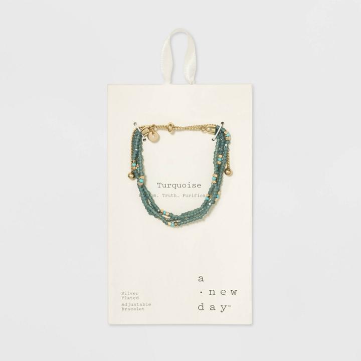 Silver Plated Turquoise Accent Stone With Crystal Bolo Bracelet - A New Day Gold, Girl's