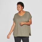 Women's Plus Size Textured Cuff Short Sleeve T-shirt - Ava & Viv Olive (green)