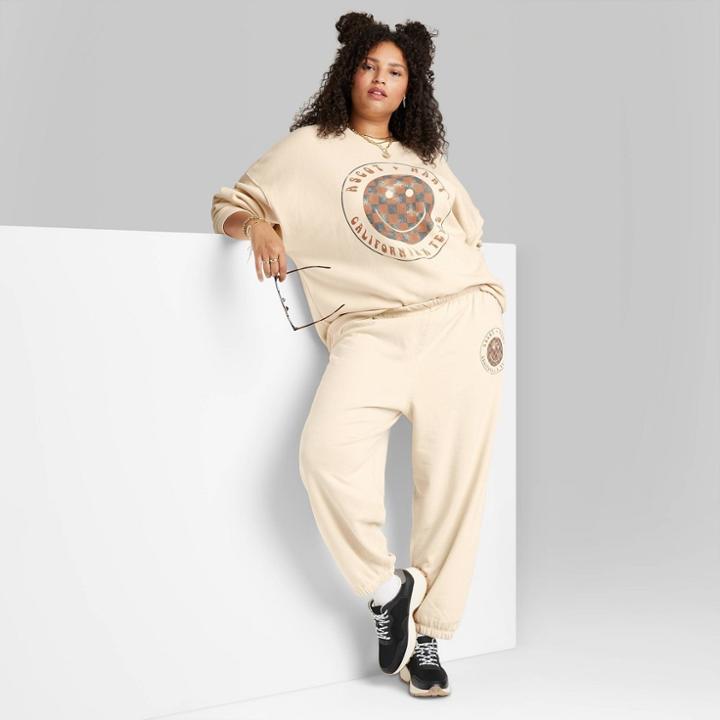 Women's Plus Size Ascot + Hart Graphic Jogger Pants - White