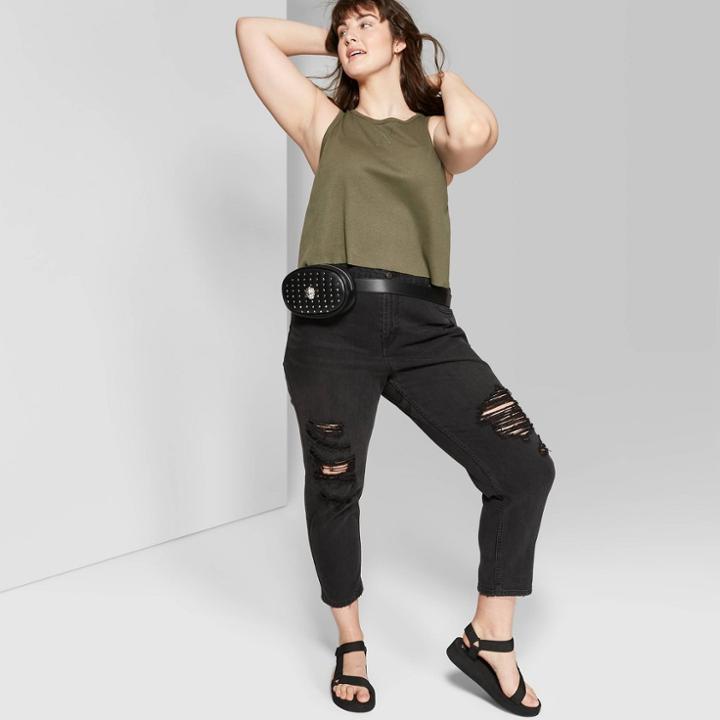 Women's Plus Size Crewneck Cutoff Boxy Tank Top - Wild Fable Olive