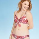 Women's V Wire Tie Front Bralette Floral Bikini Top - Xhilaration Mauve Floral Print L, Women's, Size: