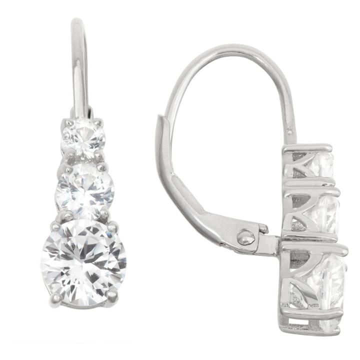 2 2/5 Tcw Tiara Sterling Silver 3-stone White Sapphire Leverback Earrings