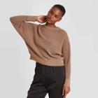 Women's Crewneck Mesh Pullover Sweater - Prologue Tan