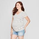 Maternity Striped Short Sleeve Shirred V-neck T-shirt - Isabel Maternity By Ingrid & Isabel White