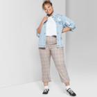 Women's Plaid Plus Size Cropped Flare Pants - Wild Fable Cream/orange