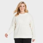 Women's Plus Size Textured Crewneck Pullover Sweater - Ava & Viv White X