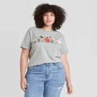 Peanuts Women's Plus Size Snoopy And Friends Halloween Short Sleeve Graphic T-shirt - Gray