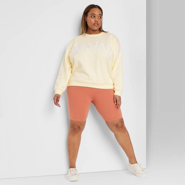 Women's Plus Size Oversized Hawaii Graphic Sweatshirt - Wild Fable Light Yellow 1x, Women's,