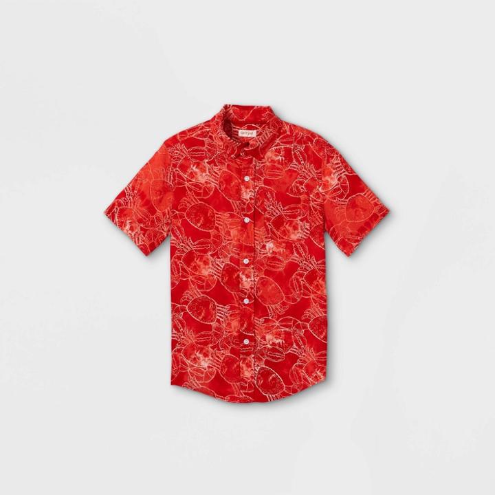 Oversizeboys' Button-down Short Sleeve Shirt - Cat & Jack Red/orange