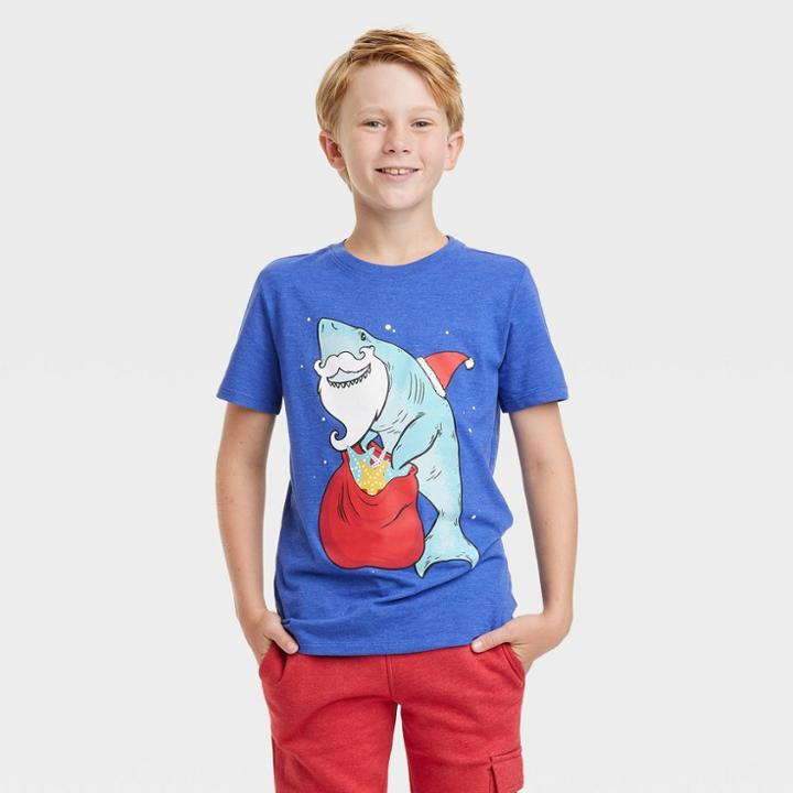 Boys' 'holiday Shark' Short Sleeve Graphic T-shirt - Cat & Jack Blue
