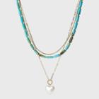 Sugarfix By Baublebar Layered Heart Charm Necklace - Turquoise