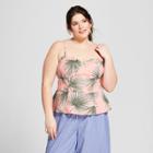 Women's Plus Size Floral Print Sleeveless Structured Cami - A New Day Coral
