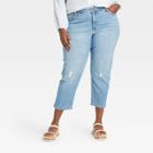 Women's Plus Size High-rise Cropped Distressed Straight Jeans - Ava & Viv Light Wash 16w,