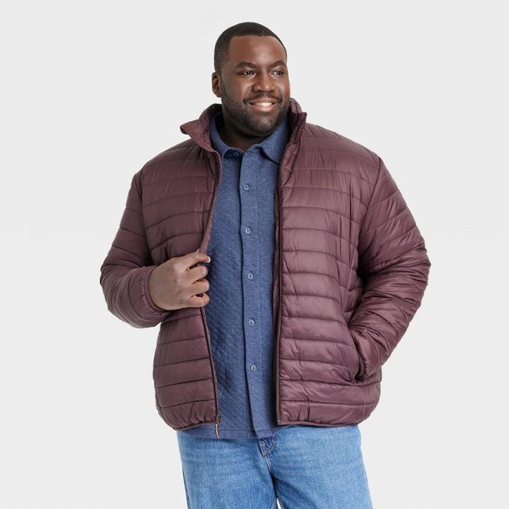 Men's Big & Tall Lightweight Puffer Jacket - Goodfellow & Co Light Brown