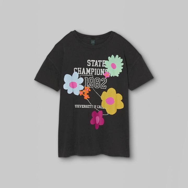 Short Sleeve Oversized T-shirt - Wild Fable Gray Floral