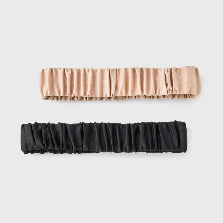 Satin Ruched Headwrap Set 2pc - A New Day Black/ivory