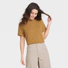 Women's Short Sleeve Linen T-shirt - A New Day Olive Green