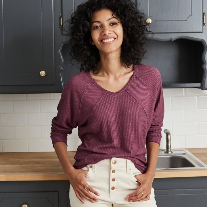 Women's Ribbed Long Sleeve Knit Top - Knox Rose Wine
