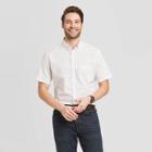 Men's Polka Dot Slim Fit Short Sleeve Poplin Button-down Shirt - Goodfellow & Co True White S, Men's,
