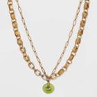 Green Jade Semi-precious Charm Layered Chain Necklace - Universal Thread Green