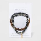 No Brand Semi Precious Labradorite And Wood Beads With Hamsa Charm Stretch And Multi-strand Bracelet
