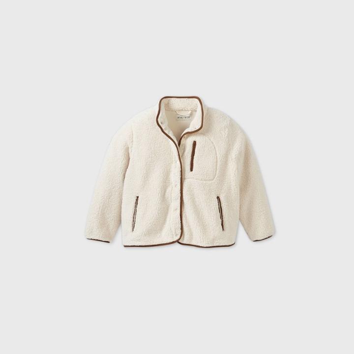 Women's Plus Size High Neck Utility Sherpa Jacket - Ava & Viv Beige X