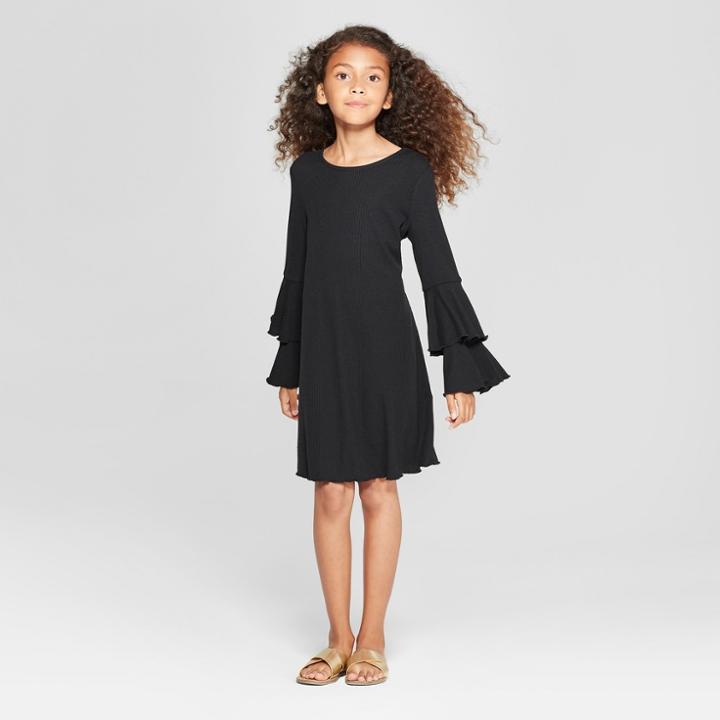 Girls' Bell Sleeve Tunic Dress - Art Class Black