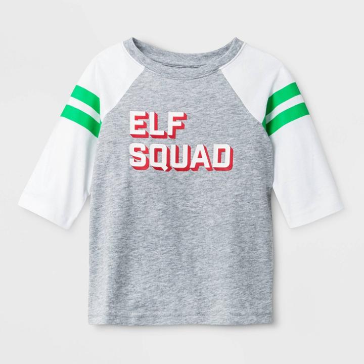 Toddler Elf Squad Raglan Sleeve Graphic T-shirt - Cat & Jack Heather Gray 12m, Kids Unisex