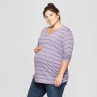 Maternity Plus Size Striped Long Sleeve Shirred T-shirt - Isabel Maternity By Ingrid & Isabel Purple