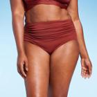 Women's Shirred High Waist Full Coverage Bikini Bottom - Kona Sol Burgundy
