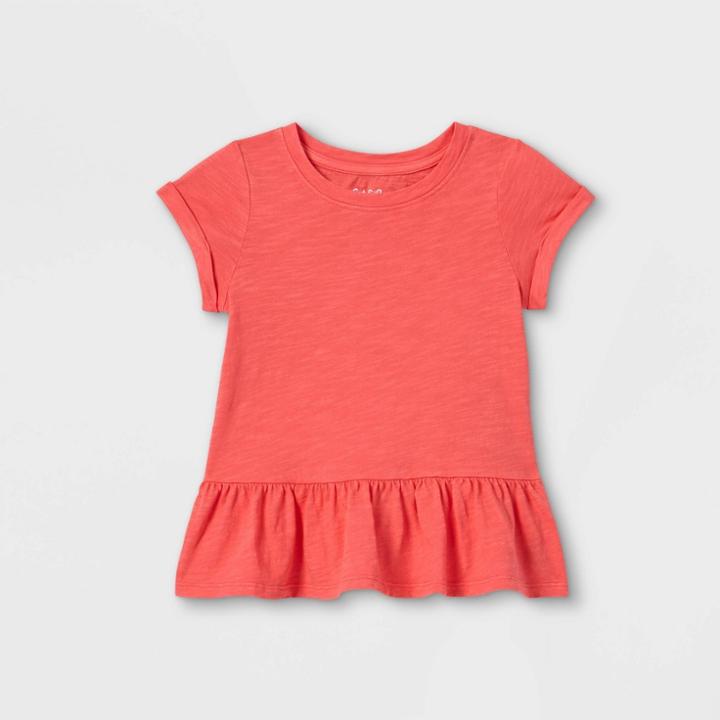 Toddler Girls' Washed Peplum Short Sleeve T-shirt - Cat & Jack Coral