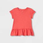 Toddler Girls' Washed Peplum Short Sleeve T-shirt - Cat & Jack Coral