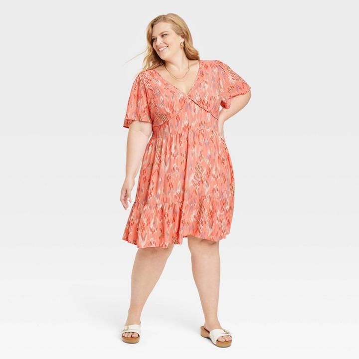 Women's 3/4 Sleeve A-line Dress - Knox Rose Coral Red Floral