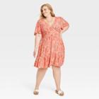 Women's 3/4 Sleeve A-line Dress - Knox Rose Coral Red Floral