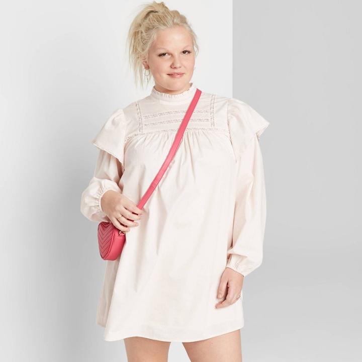Women's Plus Size Long Sleeve High Neck Poplin Dress - Wild Fable Pink 2x, Women's,
