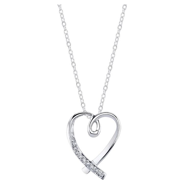Target Women's Cubic Zirconia First My Daughter-forever My Friend Heart Necklace In Sterling Silver,