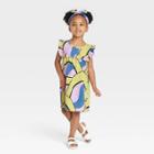 Ade + Ayo Black History Month Toddler Ruffle Short Sleeve Shirtdress And Headband Set - Purple Abstract