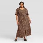 Women's Plus Size Leopard Print Flutter Elbow Sleeve Dress - Ava & Viv Brown X