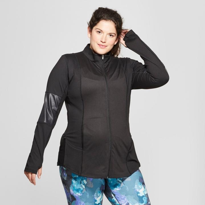 Maternity Plus Size Long Sleeve Active Side Zip Moto Jacket - Isabel Maternity By Ingrid & Isabel Black