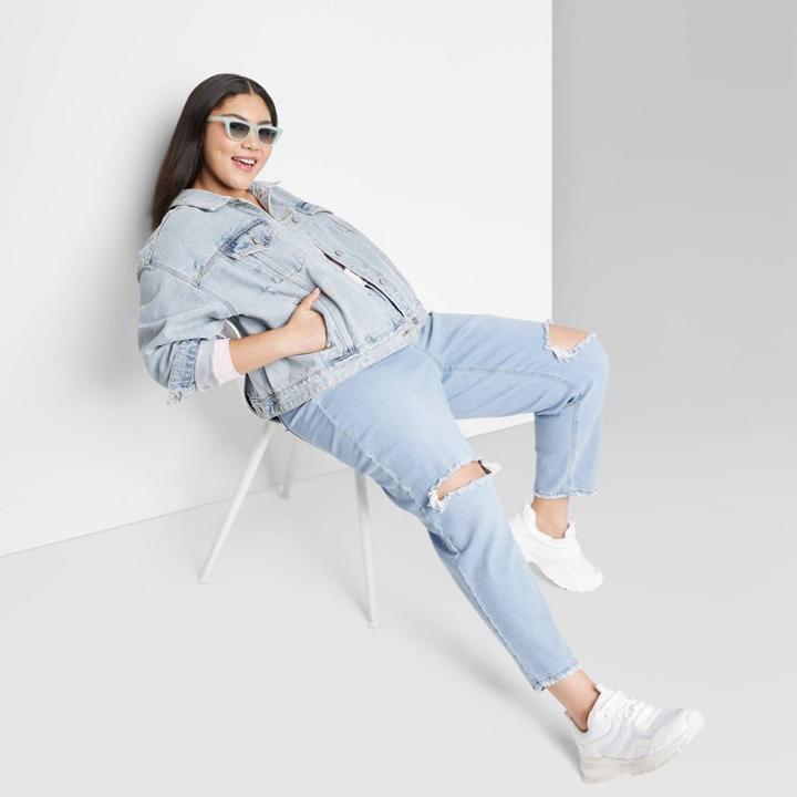 Women's Super-high Rise Distressed Mom Taper Jeans - Wild Fable Light Blue Denim
