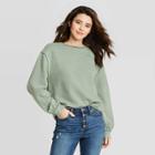 Women's Puff Sleeve Crewneck Sweatshirt - Universal Thread Green