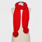 Women's Ribbed Poms Scarf - A New Day Red