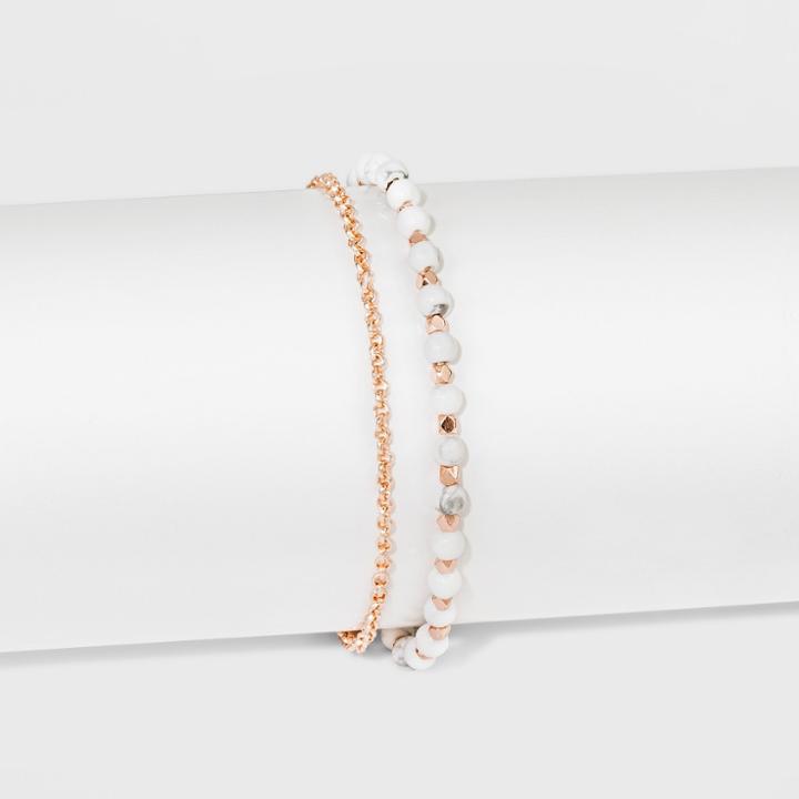Silver Plated Howlite Bead Pave Disc Bracelet - A New Day Gold